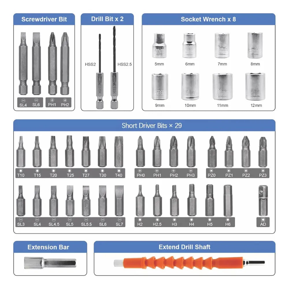 Destornillador Inalámbrico Power Fix  Recargable 47 piezas